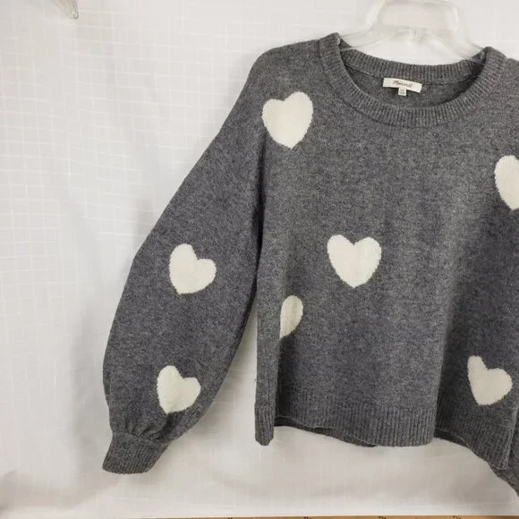 Madewell XXS Alpaca Blend Sweater Heather Gray White Hearts Top Wool Womens - Picture 12 of 13